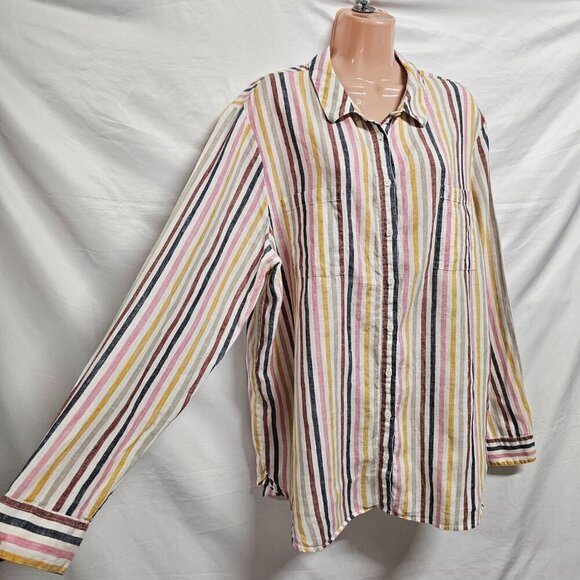 Boden Button Up Striped Top Blouse Shirt Women Size 16/18R Multicolor Linen - Picture 5 of 13